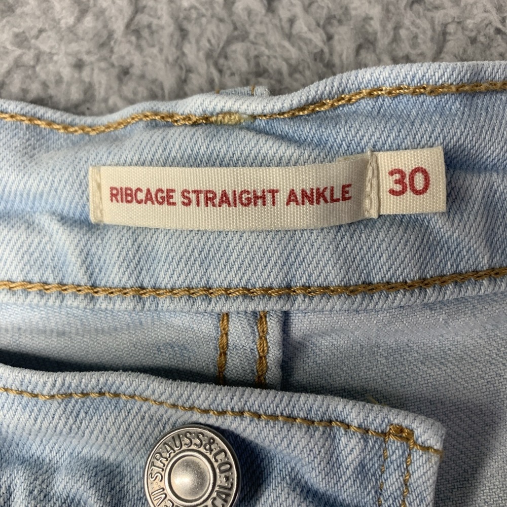 Levi's Ribcage Ankle Straight Jeans Womens Size 30x27 Button Fly - Picture 8 of 15